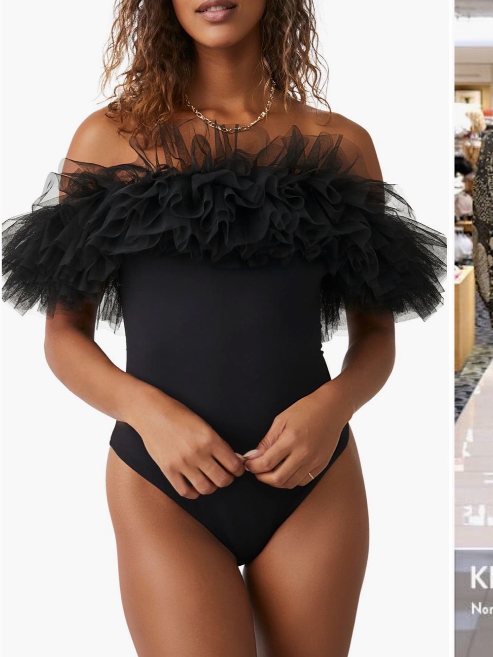 Free People Black Tulle Ruffle Bodysuit